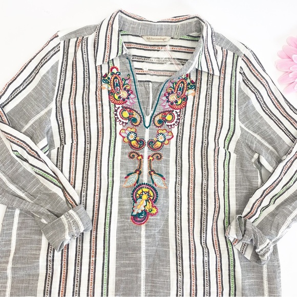 NEW Soft Surroundings Brookhaven Aruba Floral Embroidered Longline Cotton Tunic - Picture 6 of 14